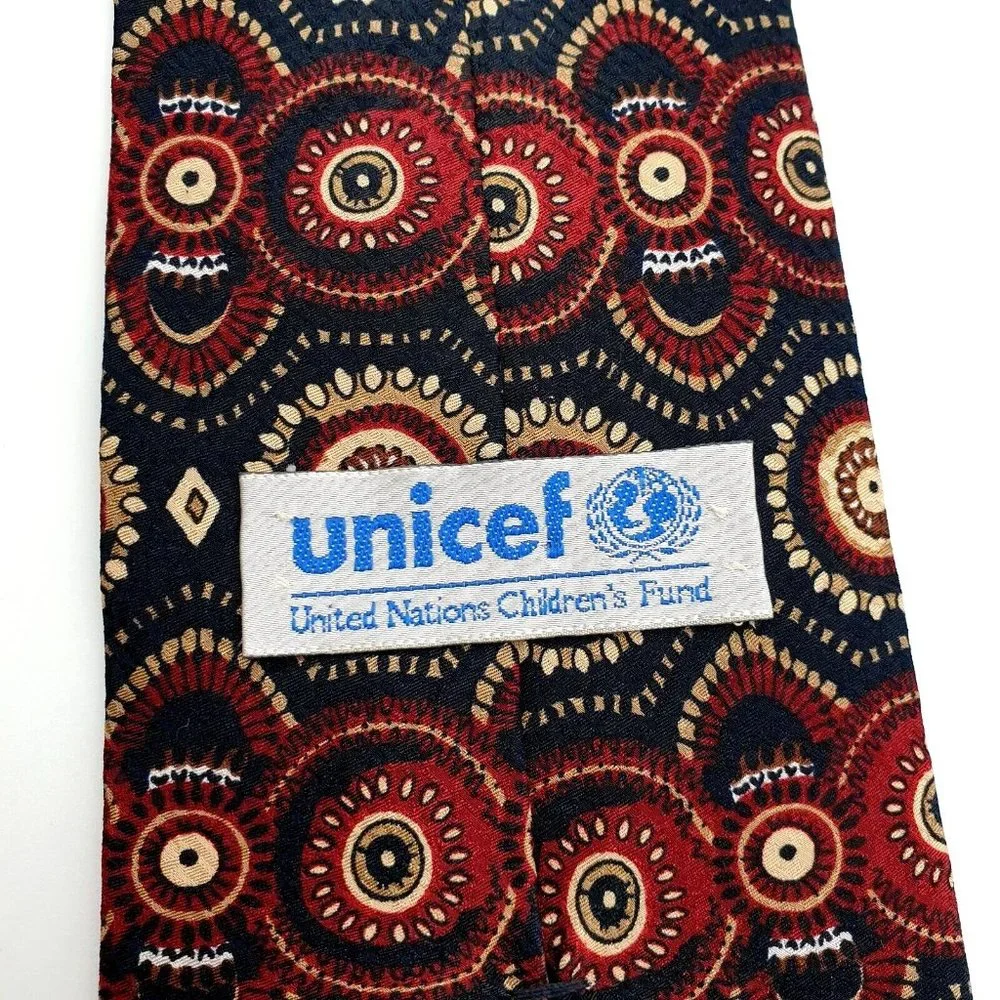 Unicef Mens Necktie African Ornament Inspired United Nations Childrens Fund Gift - Picture 7 of 8